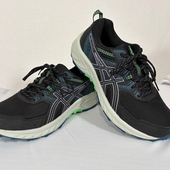 ASICS Running Shoes Womens 8.5 GEL-Venture 9 Black Blue Lace Up Trainer Sneakers - Picture 1 of 9